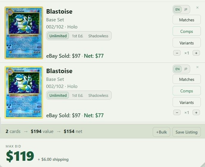 Both cards identified as English Base Set Blastoise