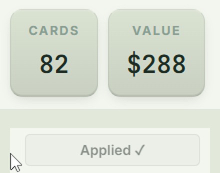 82 cards worth $288, price rules applied