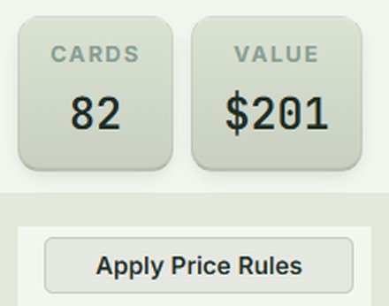 82 cards worth $201, before price rules
