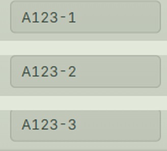 SKUs A123-1, A123-2 and A123-3 on the individual rows